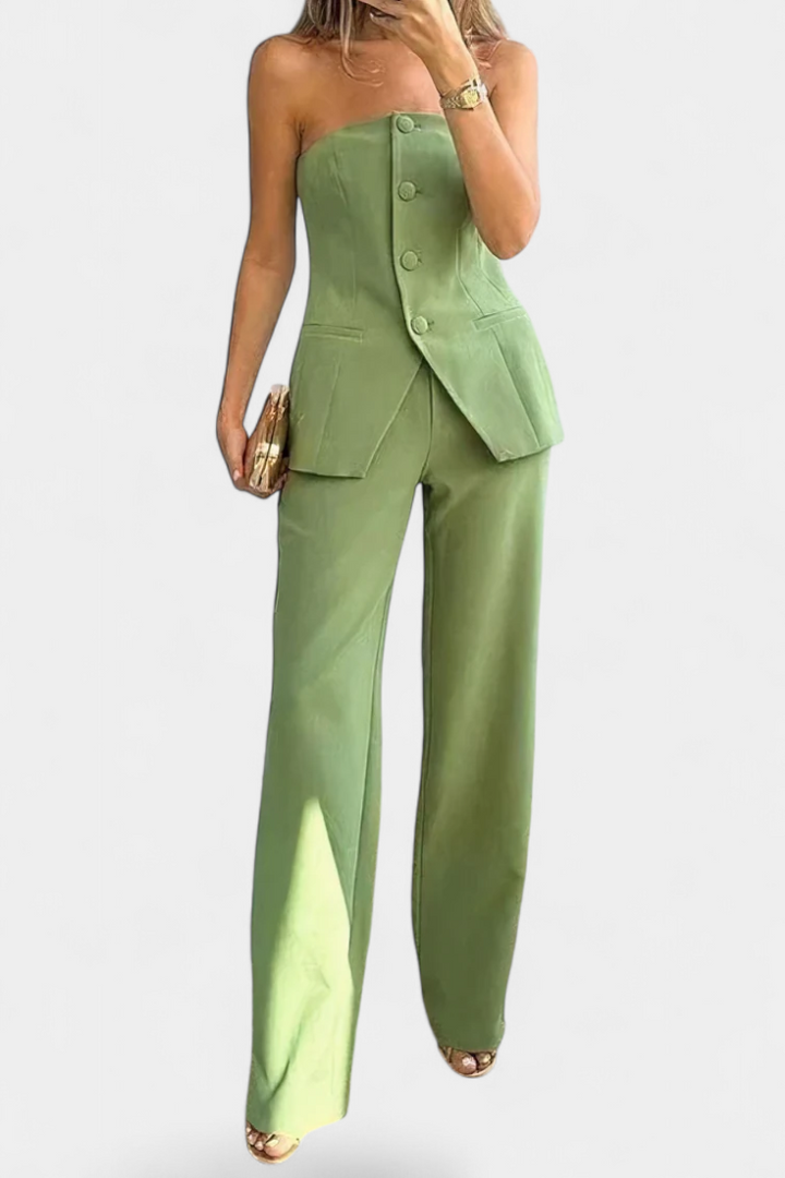 Ekaterina Conjunto de Top Tubo Moderno y Pantalones de Pierna Ancha
