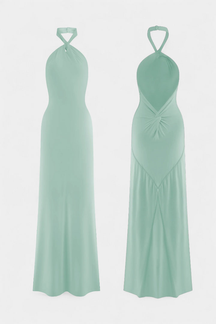 Trinity Vestido Halter Ajustado con Espalda Fruncida