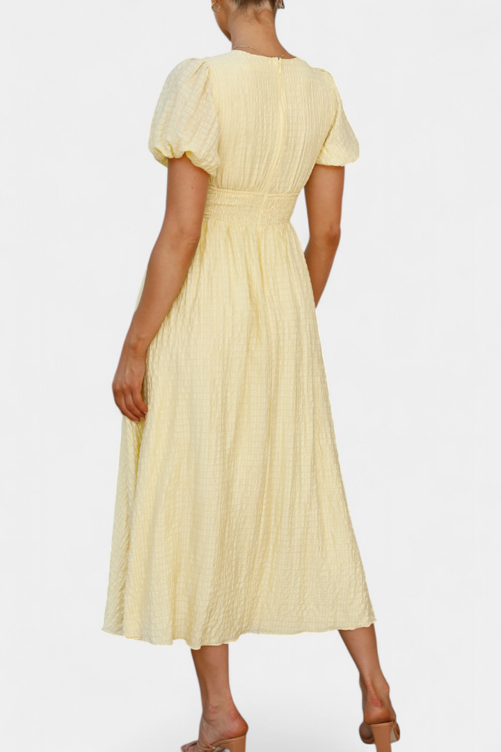Mélia Vestido Maxi con Escote en V y Mangas Abullonadas