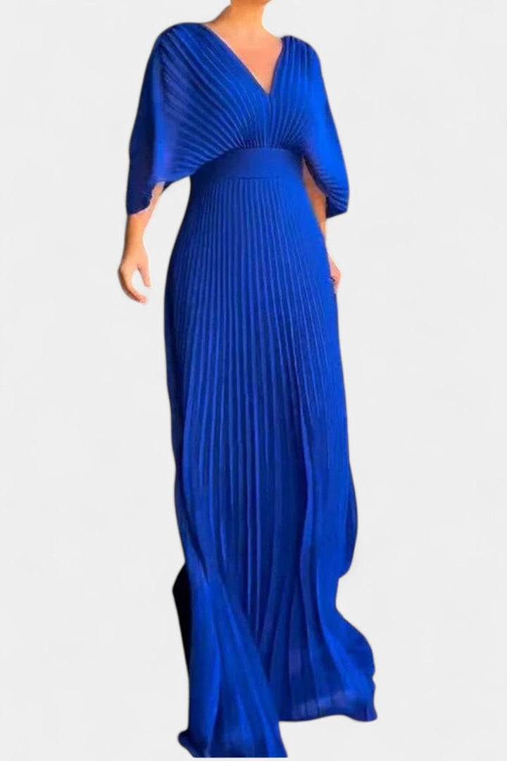 Anita Vestido Midi con Pliegues y Escote en V