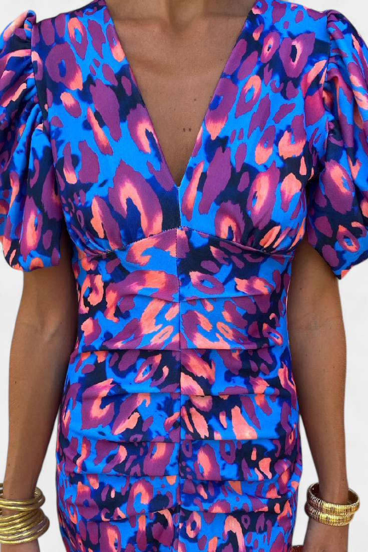 Wibia Vestido Estampado con Mangas Volumen y Fruncido