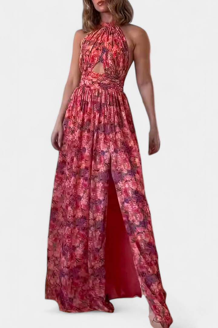 Rihanna Vestido Floral Sin Espalda para Días de Sol
