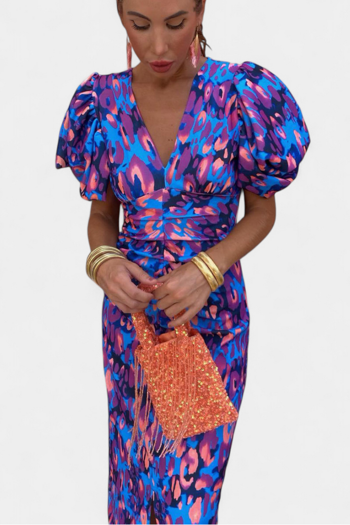 Wibia Vestido Estampado con Mangas Volumen y Fruncido