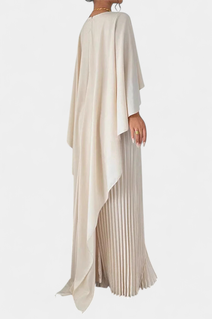 Belen Vestido Maxi de Cuello Alto con Pliegues y Mangas de Volante