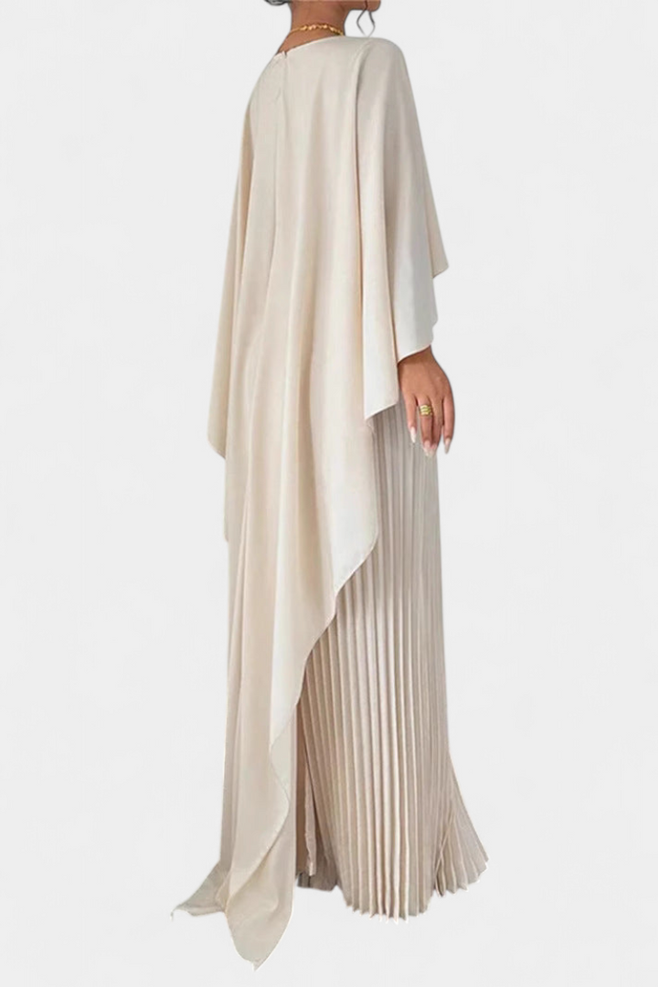 Belen Vestido Maxi de Cuello Alto con Pliegues y Mangas de Volante