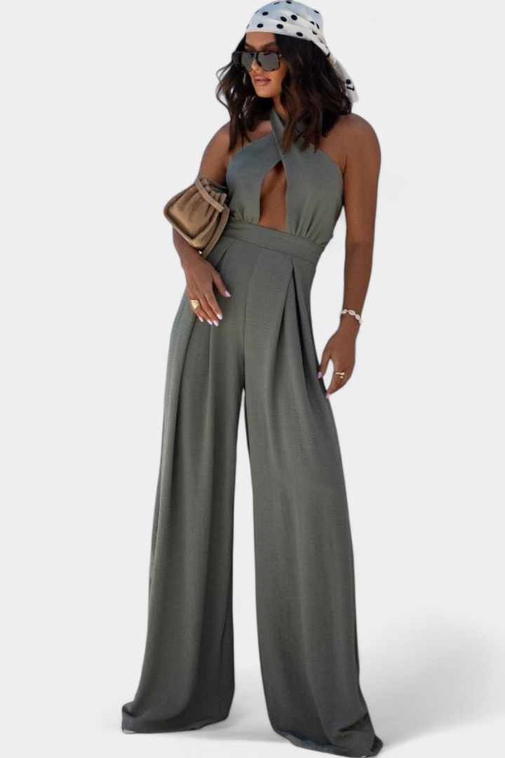 Jessica Mono Halter Cruzado sin Espalda y Pierna Ancha