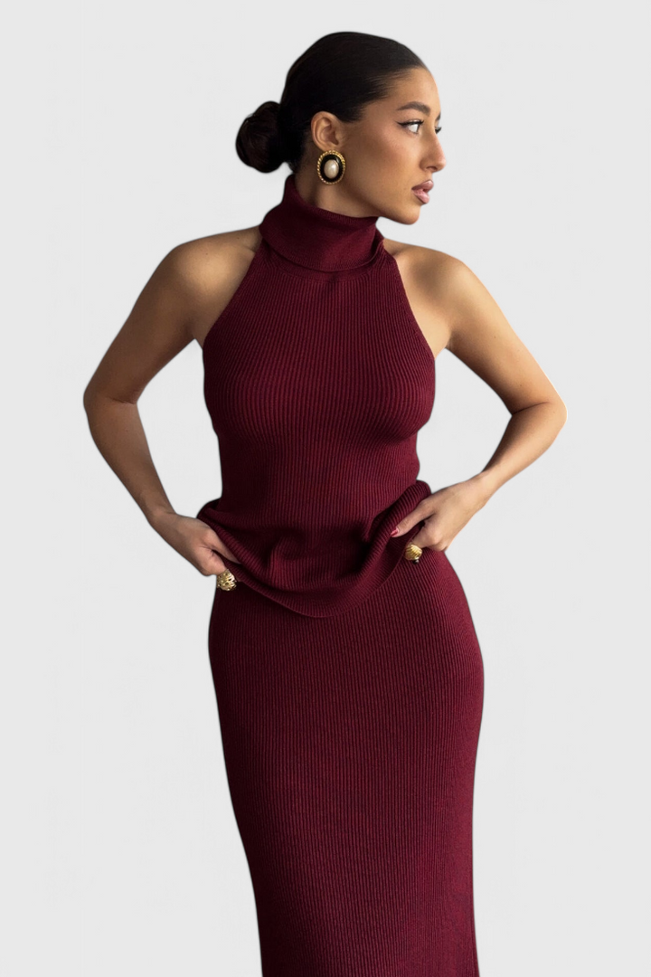 Rhea Vestido Midi de Canalé Sin Espalda