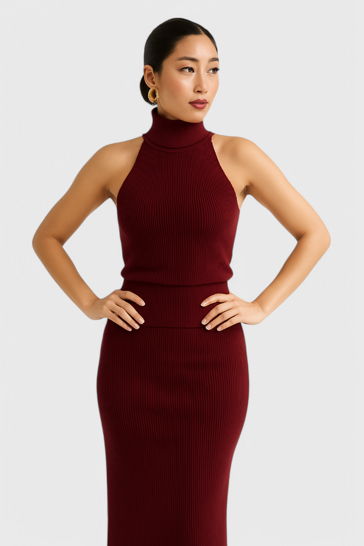 Rhea Vestido Midi de Canalé Sin Espalda