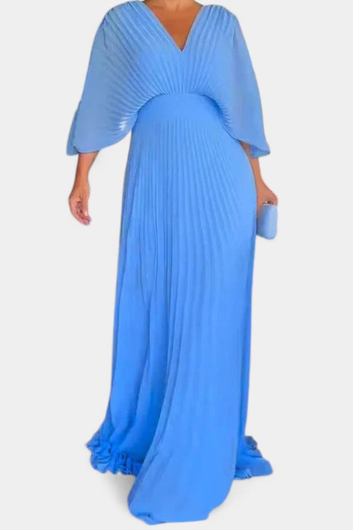Anita Vestido Midi con Pliegues y Escote en V