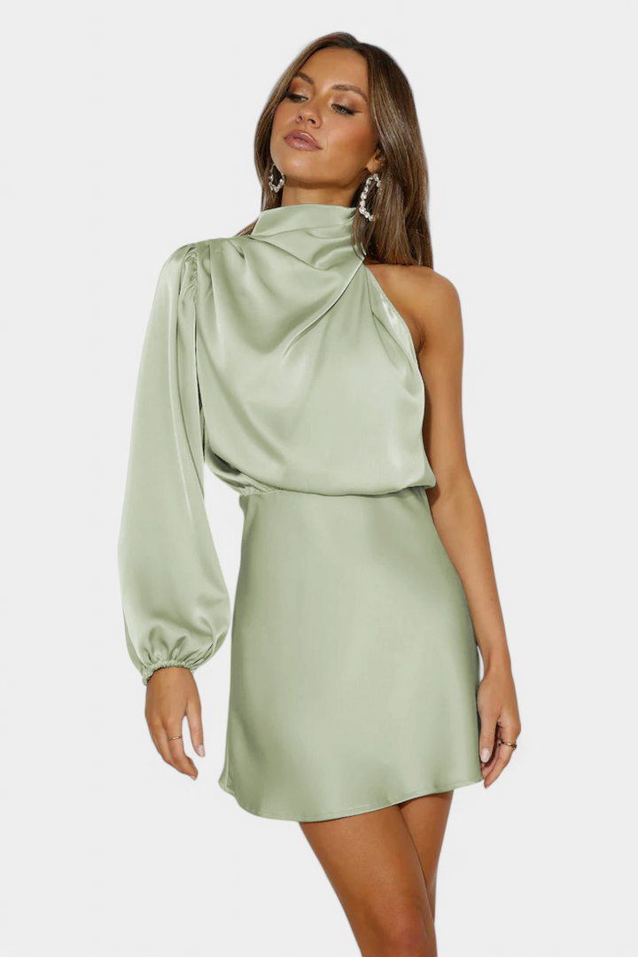 Mara Vestido Mini Drapado de Un Hombro