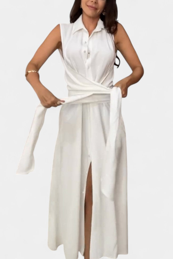 Meryl Vestido Camisero con Botones y Lazo Ajustable