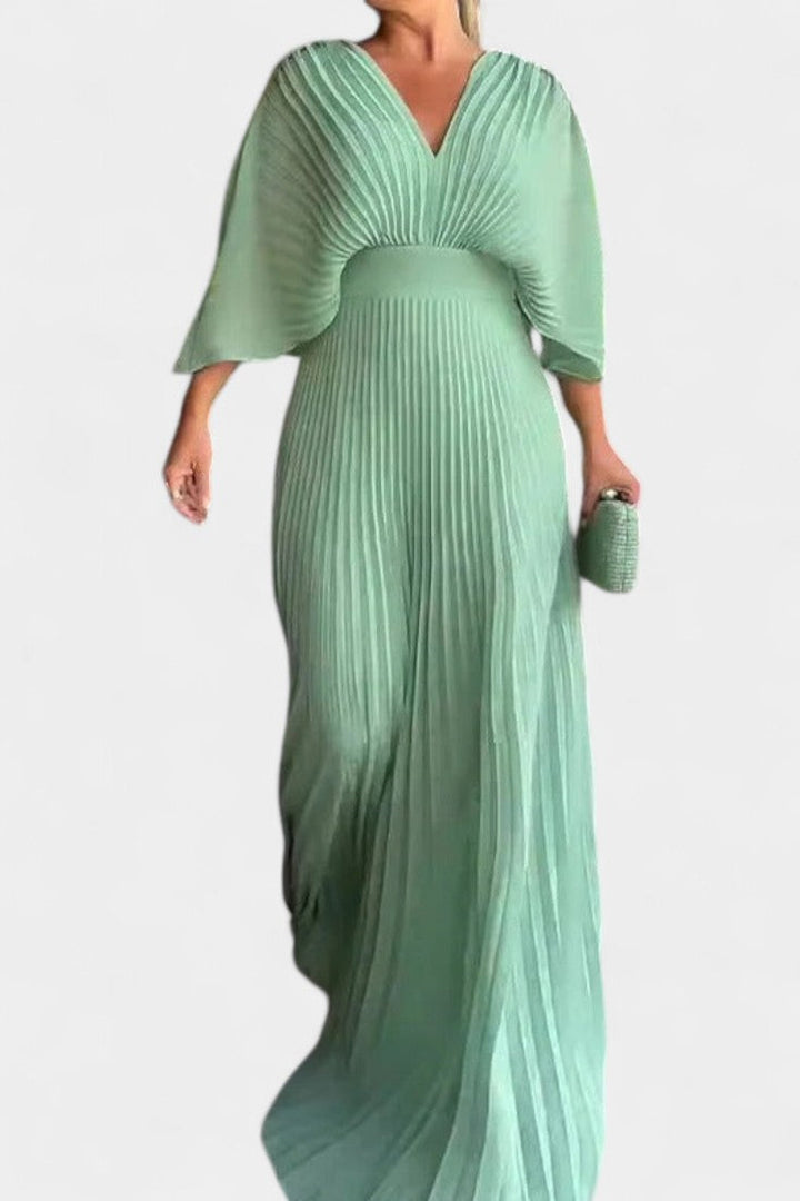 Anita Vestido Midi con Pliegues y Escote en V