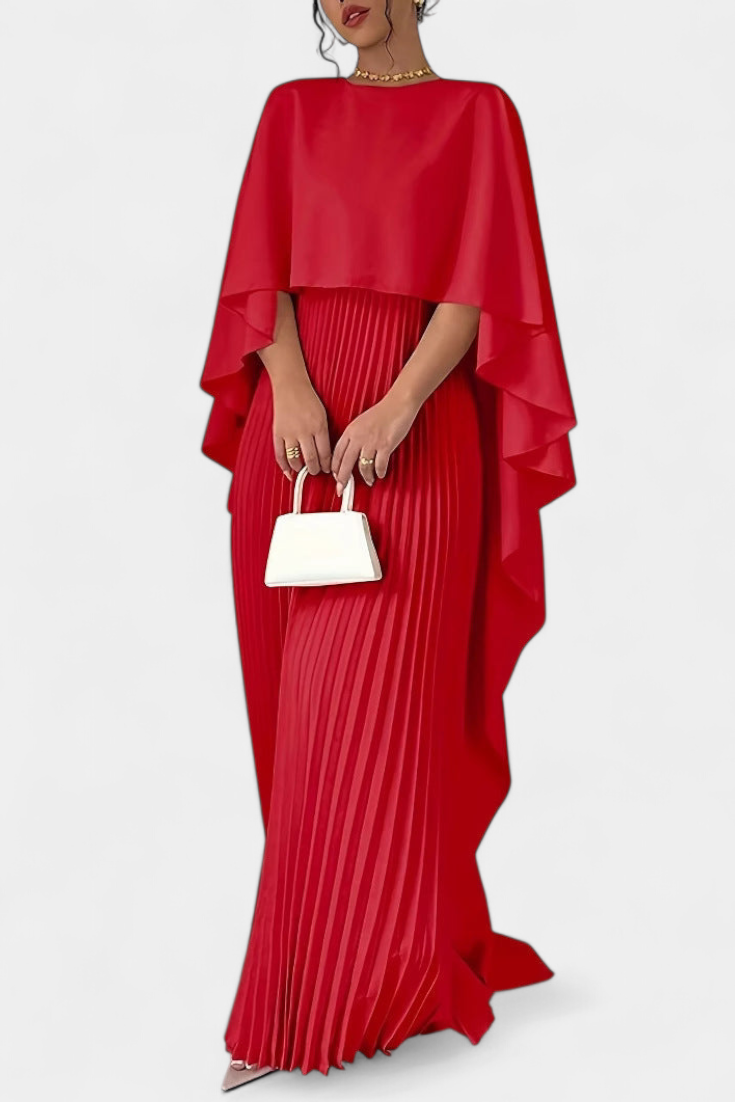 Belen Vestido Maxi de Cuello Alto con Pliegues y Mangas de Volante