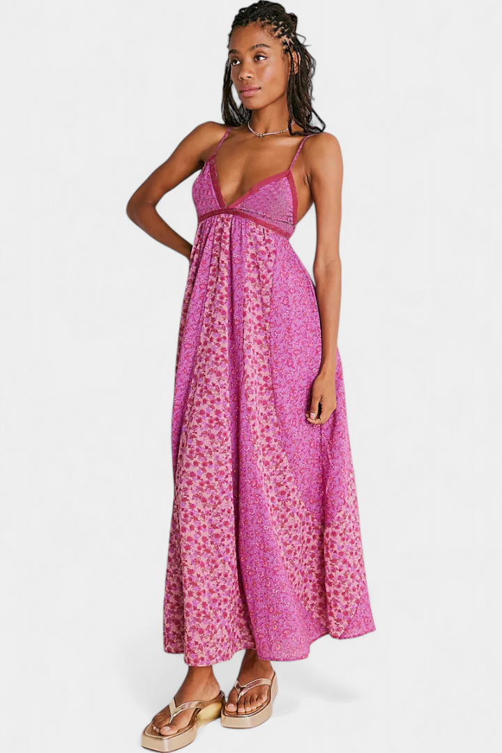 Lexa Vestido Boho Floral de Chiffon con Espalda Descubierta