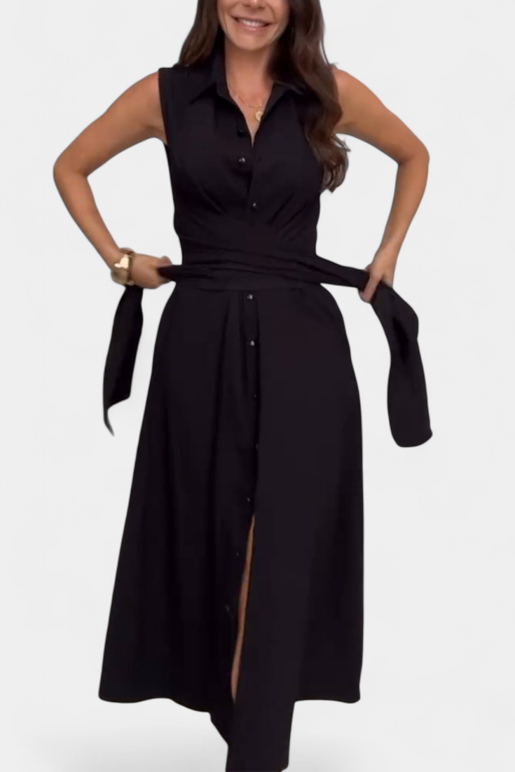 Meryl Vestido Camisero con Botones y Lazo Ajustable