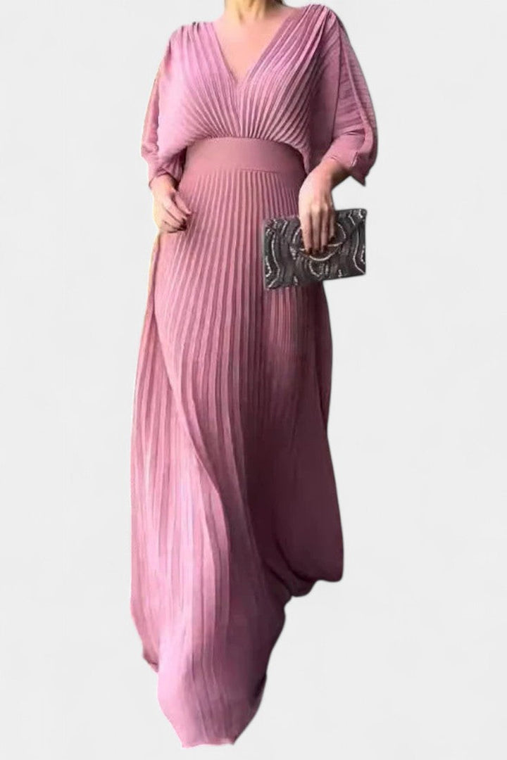 Anita Vestido Midi con Pliegues y Escote en V