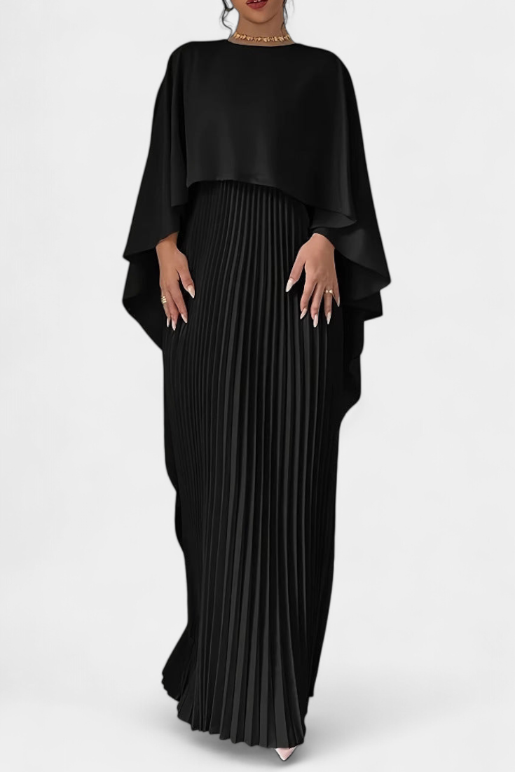 Belen Vestido Maxi de Cuello Alto con Pliegues y Mangas de Volante