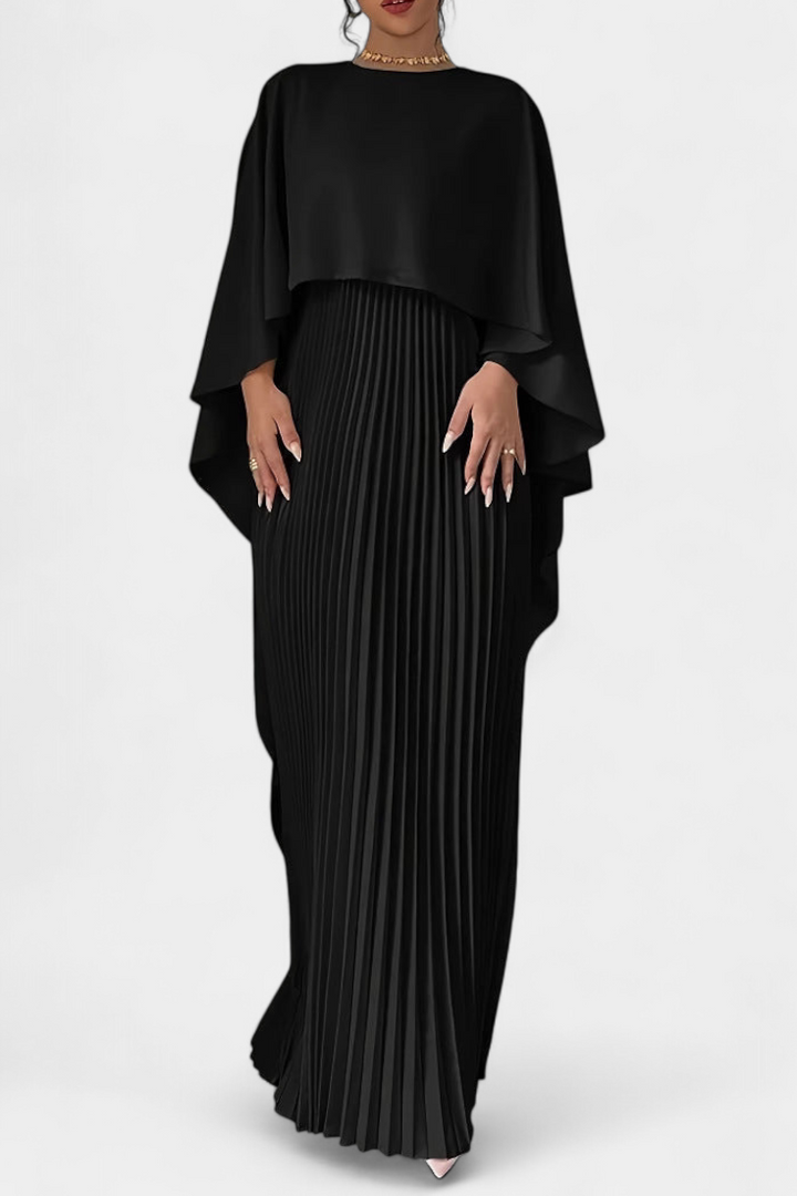 Belen Vestido Maxi de Cuello Alto con Pliegues y Mangas de Volante