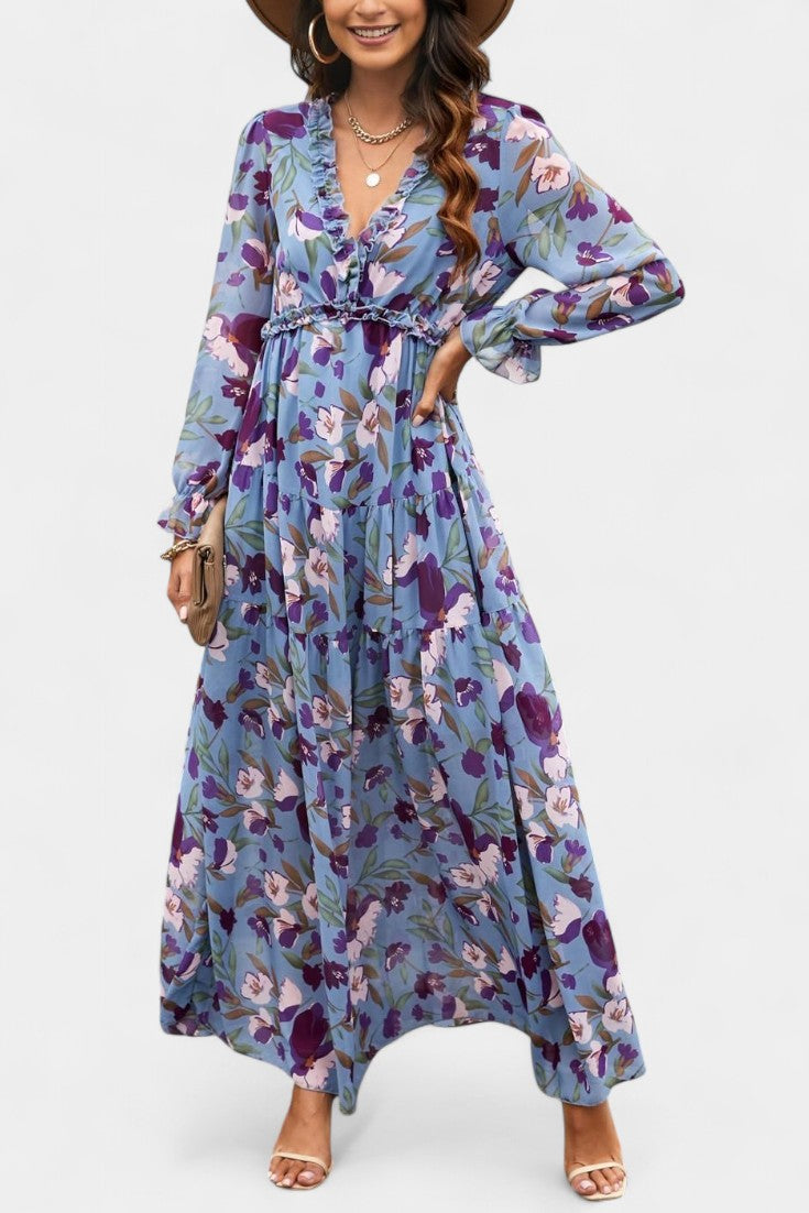 Keti Vestido Maxi Floral de Manga Larga