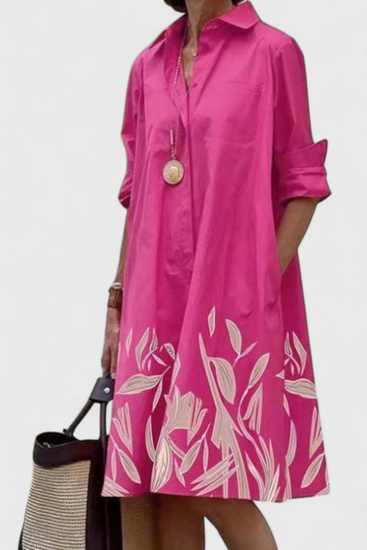 Larissa Vestido Rosa con Estampado Botánico