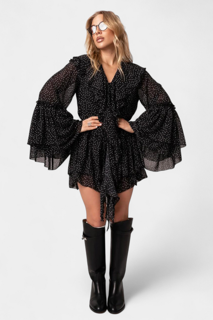 Alida Vestido Mini de Chifón con Lunares
