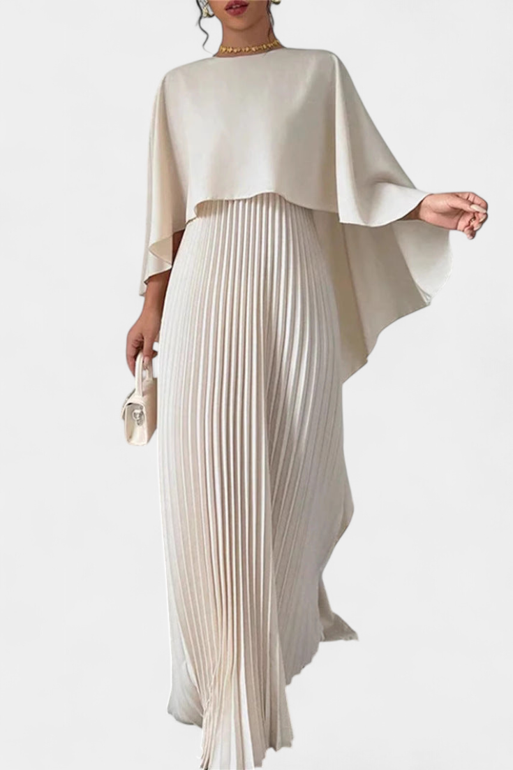 Belen Vestido Maxi de Cuello Alto con Pliegues y Mangas de Volante