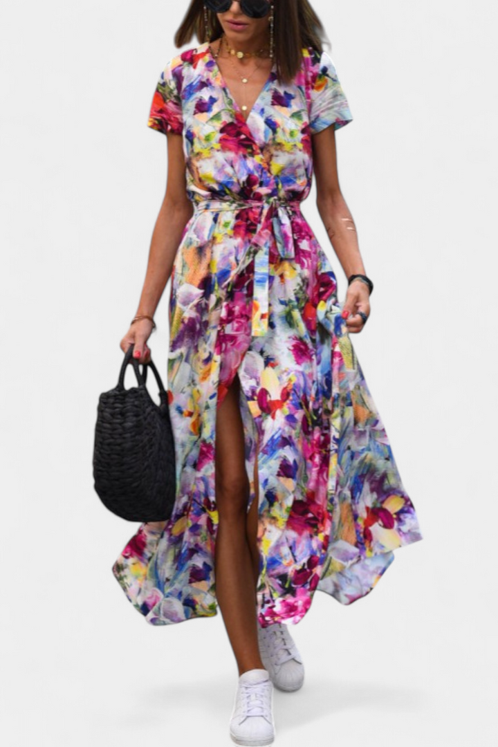 Lilith Vestido Cruzado de Verano con Estampado Elegante