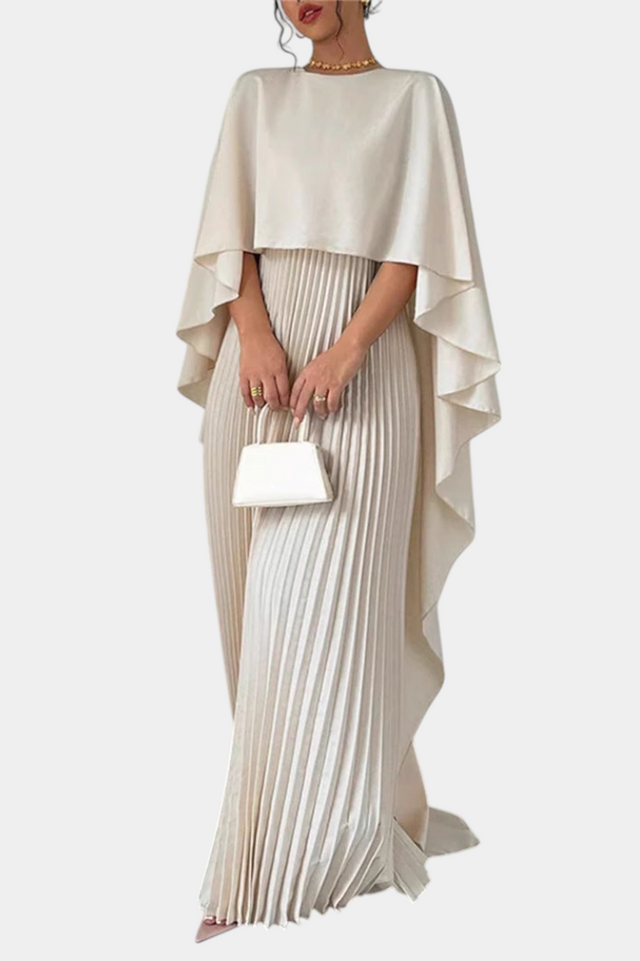 Belen Vestido Maxi de Cuello Alto con Pliegues y Mangas de Volante