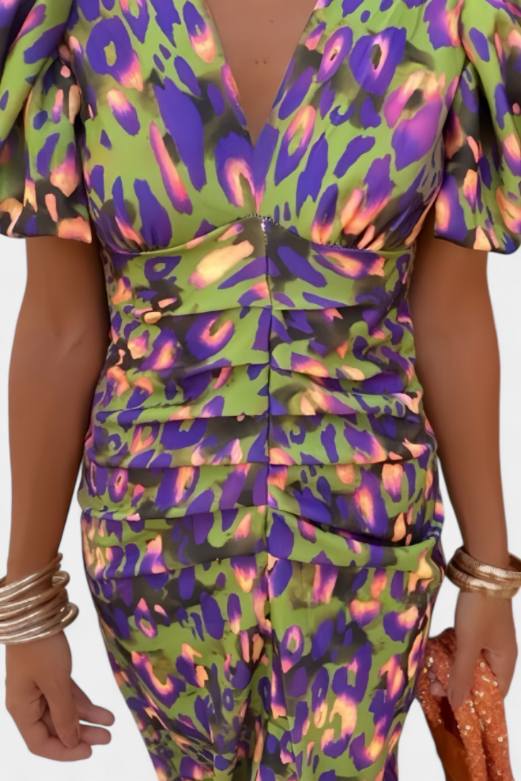 Wibia Vestido Estampado con Mangas Volumen y Fruncido