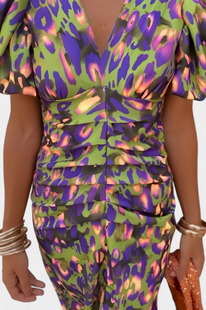 Wibia Vestido Estampado con Mangas Volumen y Fruncido