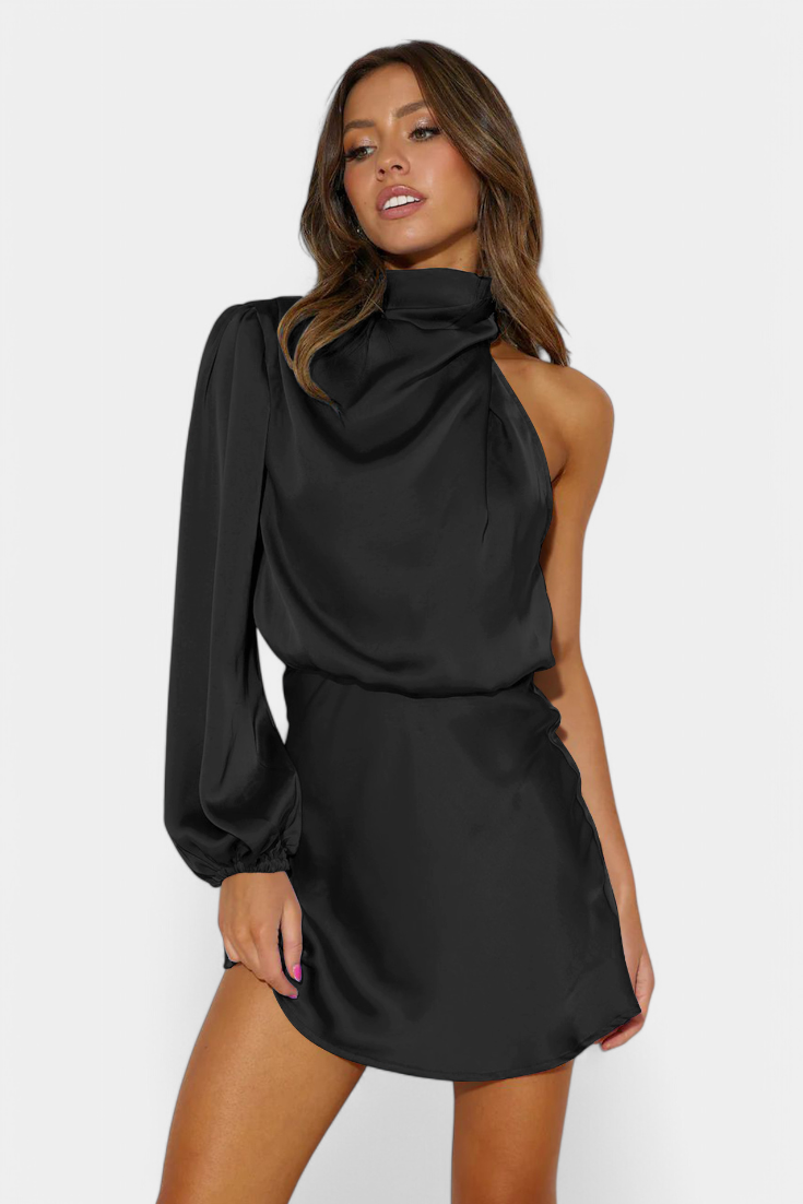 Mara Vestido Mini Drapado de Un Hombro