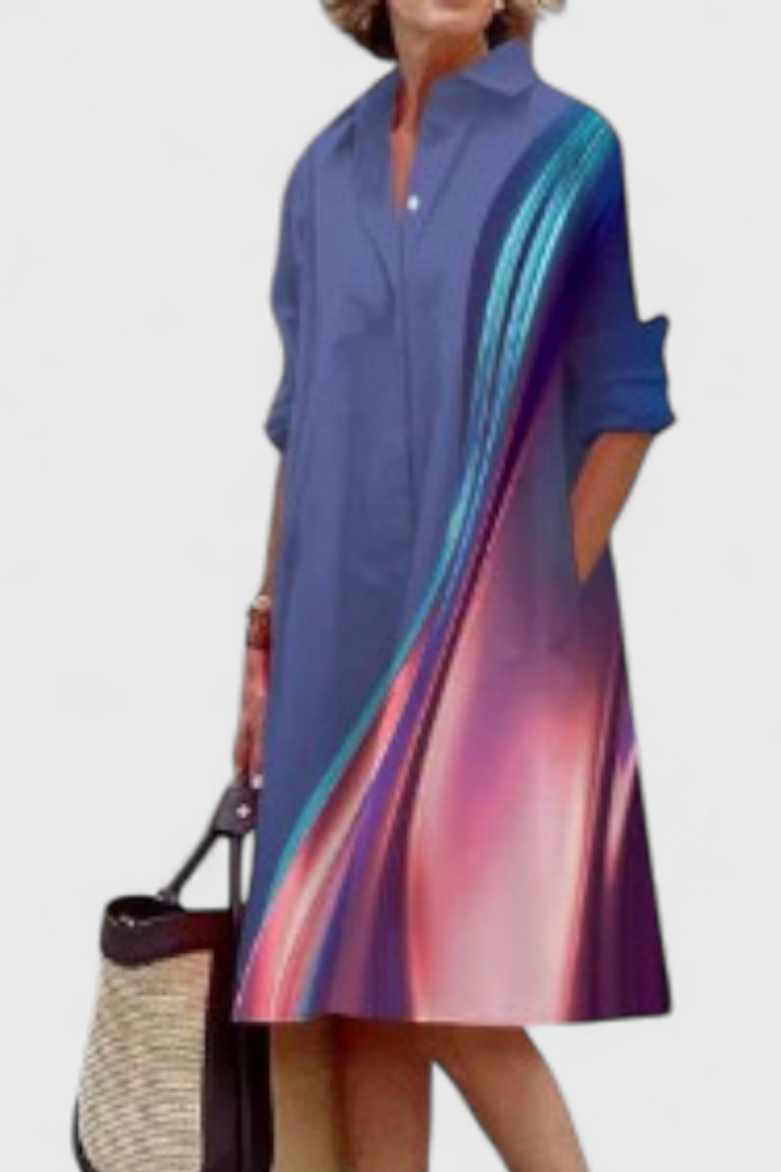 Larissa Vestido Azul con Estampado Futurista