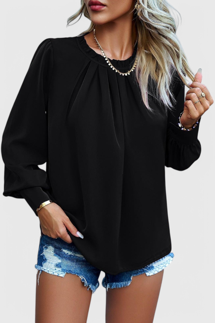 Dottie Top de Manga Larga con Cuello de Encaje