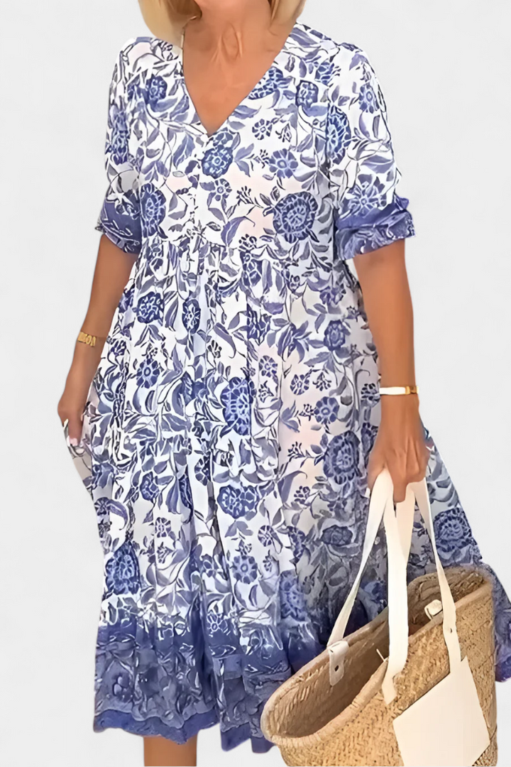 Elcira Vestido Floral con Detalle Bohemio y Escote en V
