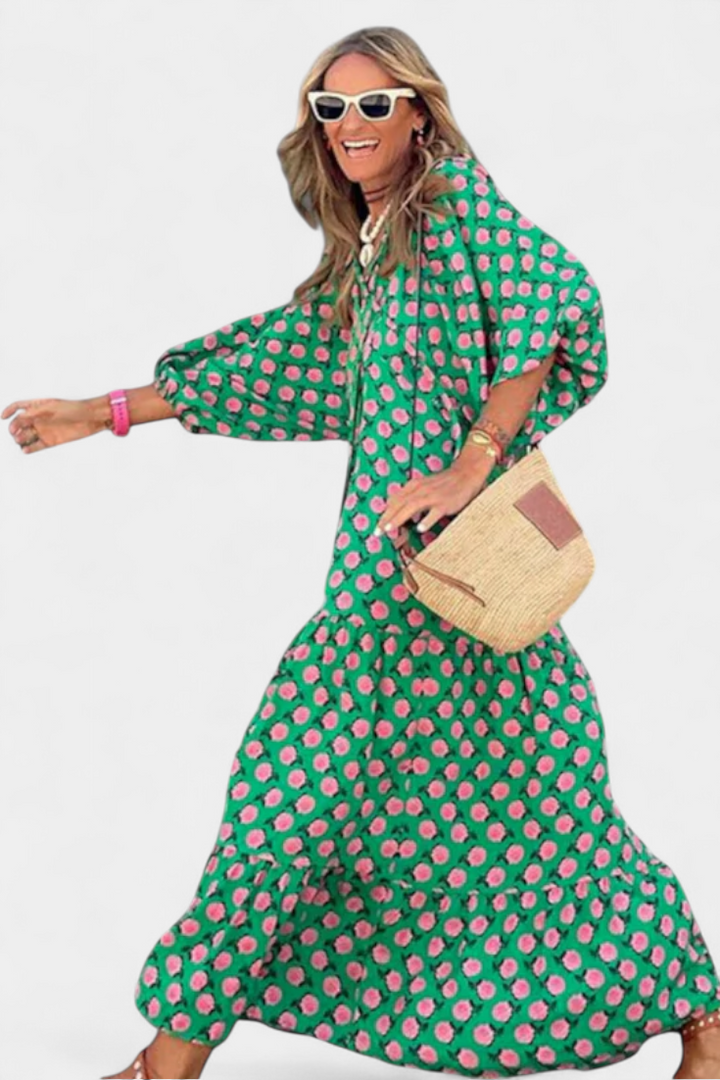 Aroa Vestido Boho con Estampado Artístico y Silueta Fluida