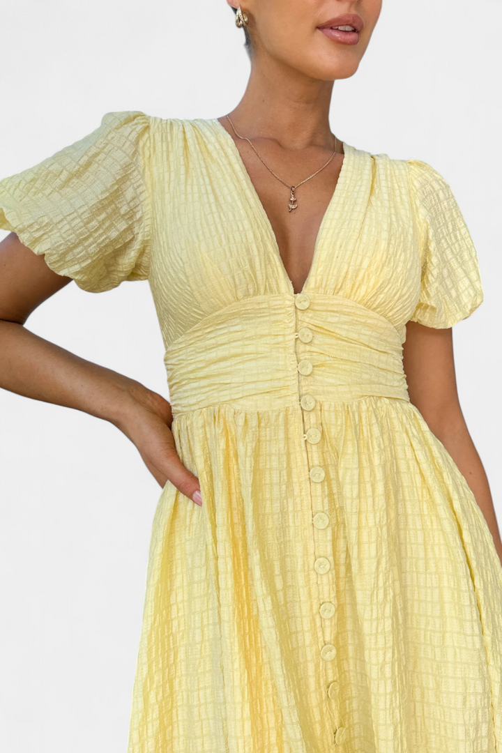 Mélia Vestido Maxi con Escote en V y Mangas Abullonadas