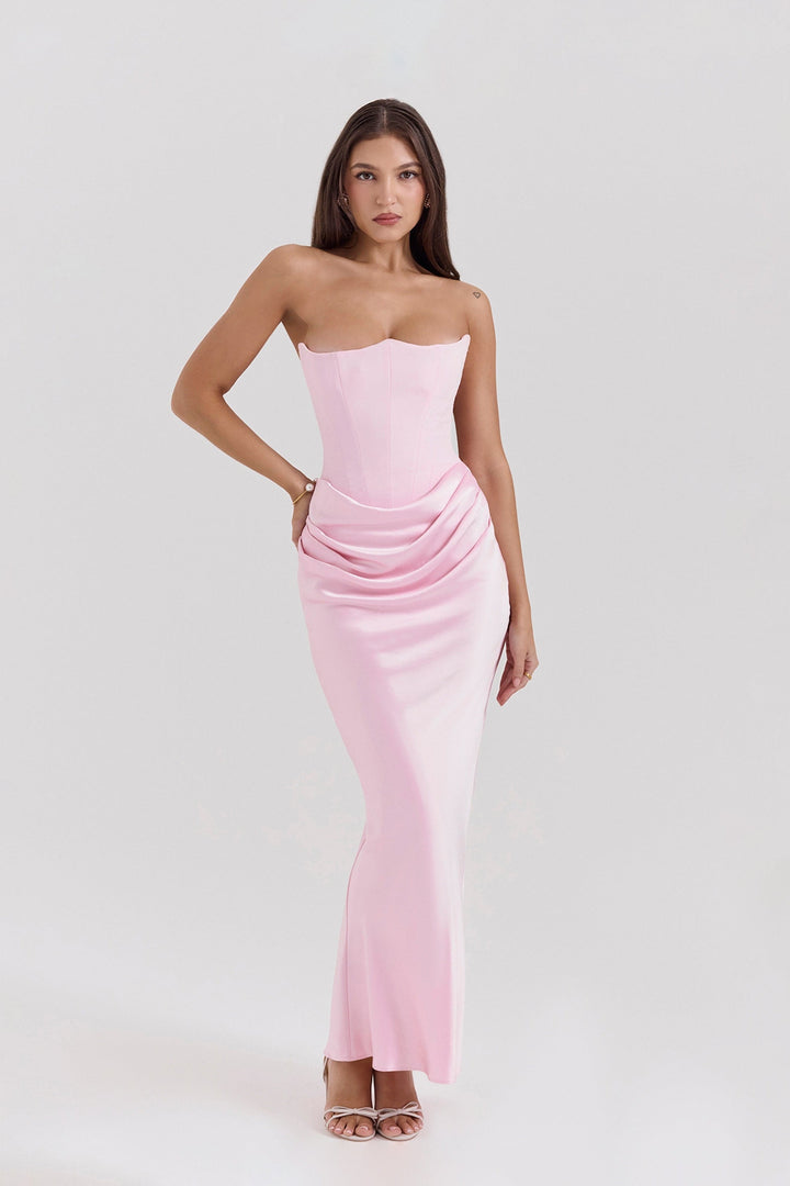Emily Vestido Maxi Drapado Sin Tirantes