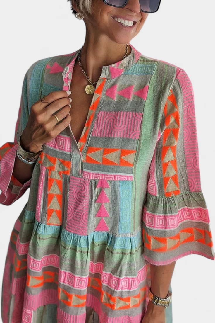 Gina Vestido Boho Bordado con Escote en V