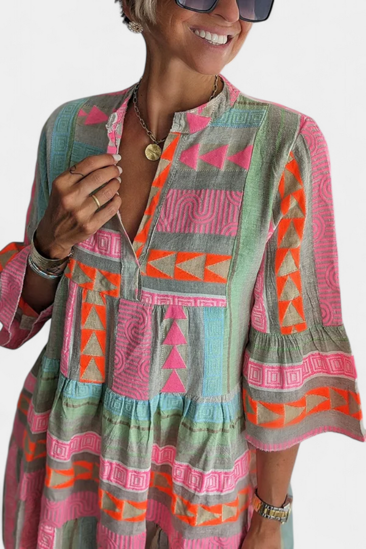 Gina Vestido Boho Bordado con Escote en V