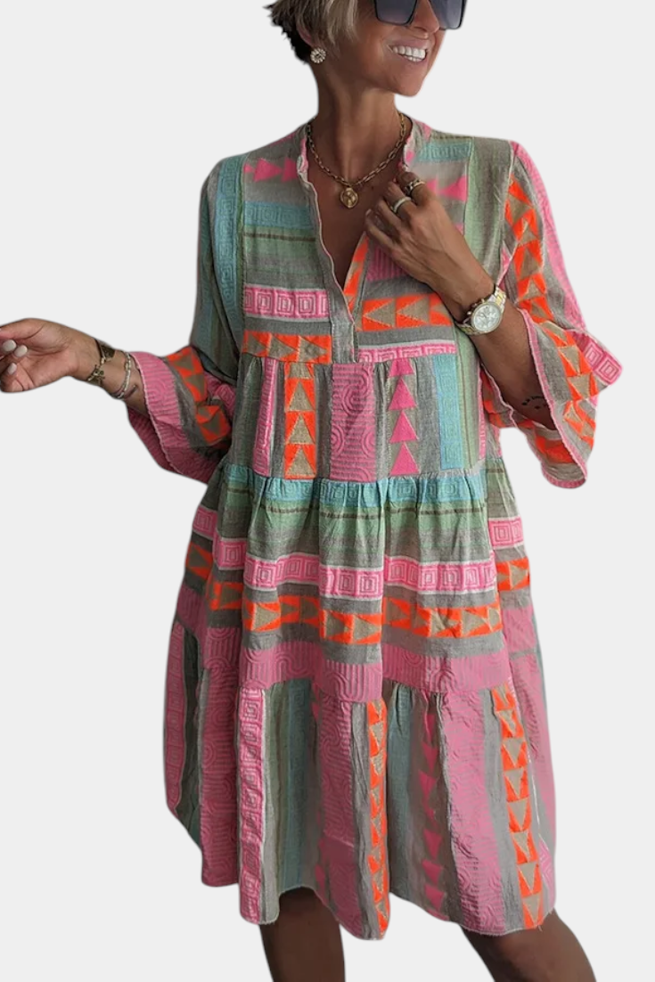 Gina Vestido Boho Bordado con Escote en V