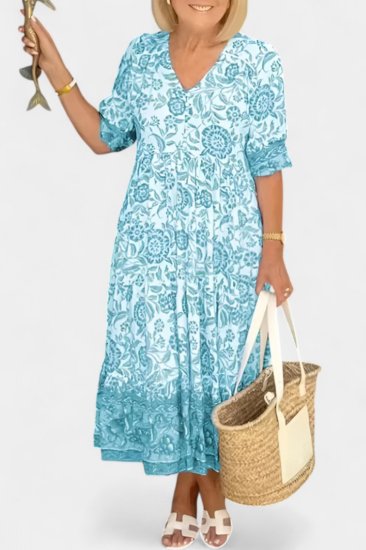 Elcira Vestido Floral con Detalle Bohemio y Escote en V