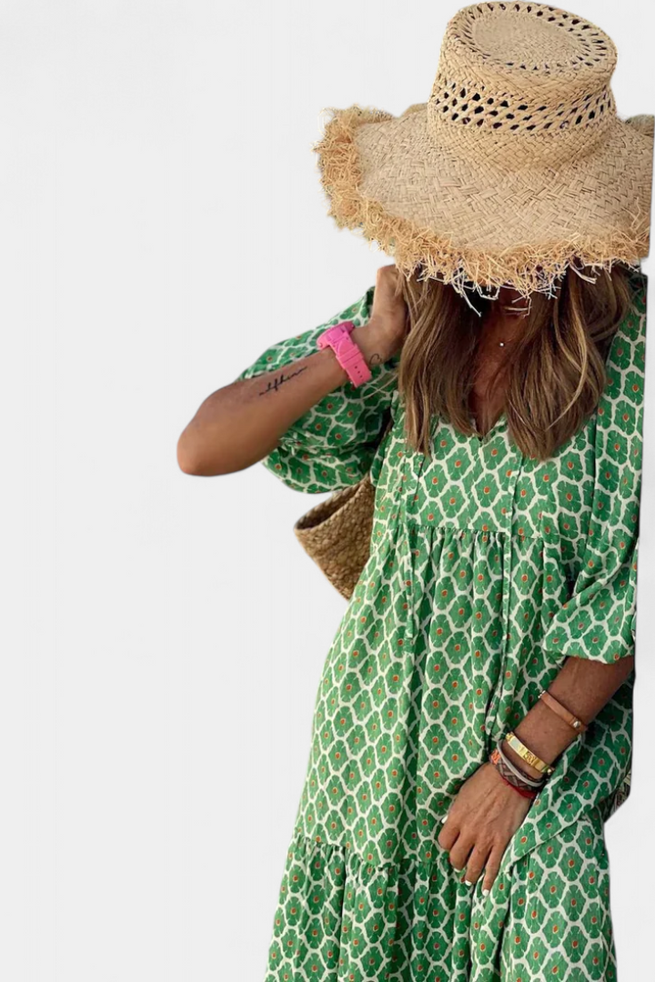 Aroa Vestido Boho con Estampado Artístico y Silueta Fluida