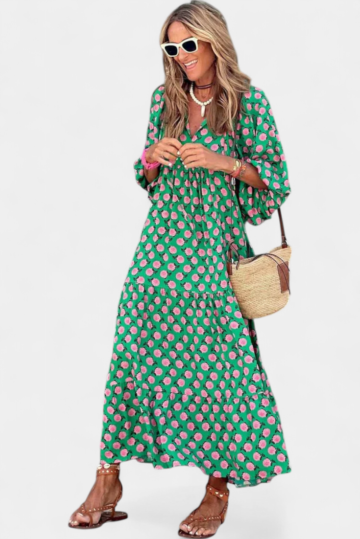 Aroa Vestido Boho con Estampado Artístico y Silueta Fluida