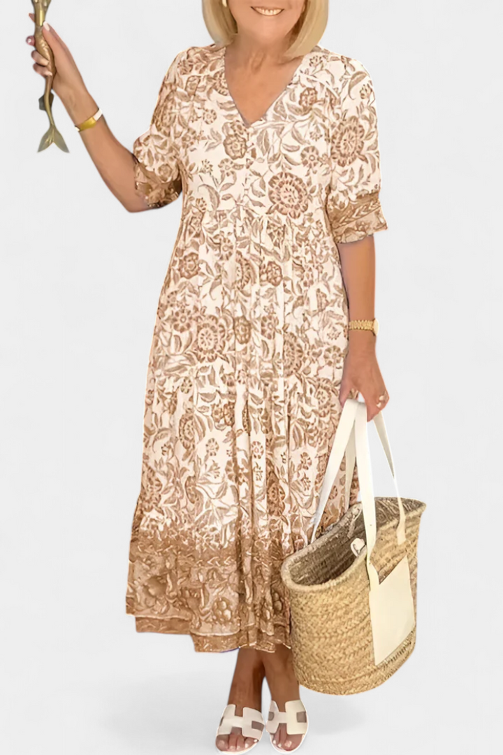 Elcira Vestido Floral con Detalle Bohemio y Escote en V