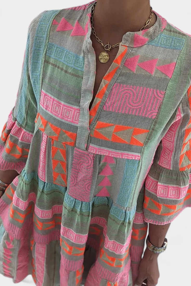 Gina Vestido Boho Bordado con Escote en V