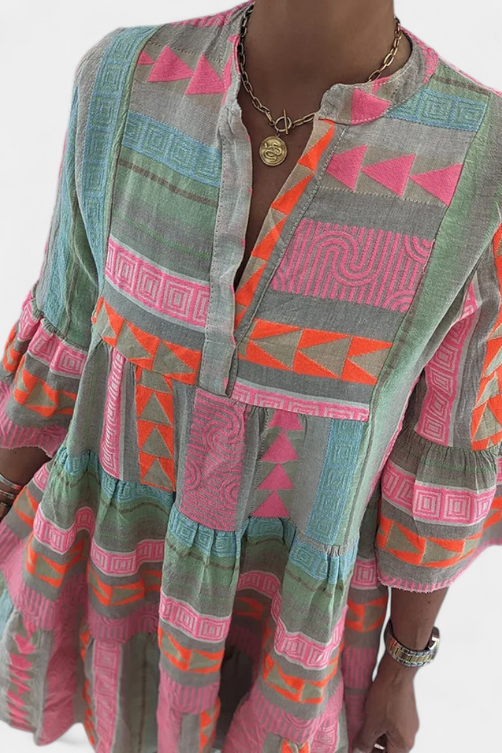 Gina Vestido Boho Bordado con Escote en V