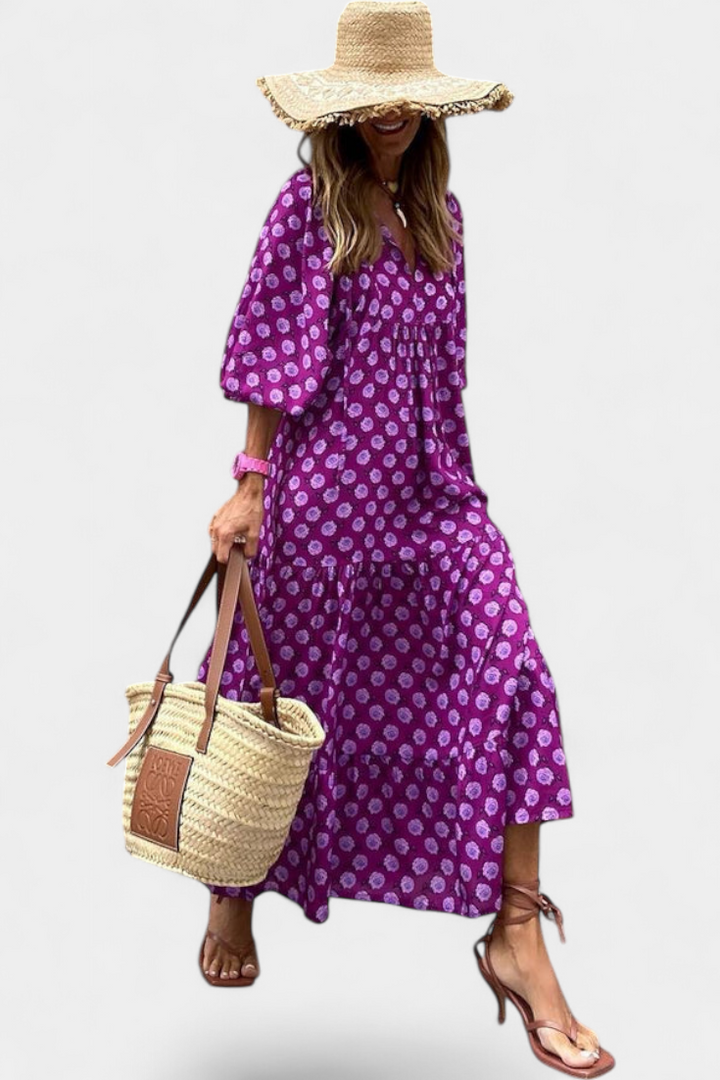 Aroa Vestido Boho con Estampado Artístico y Silueta Fluida