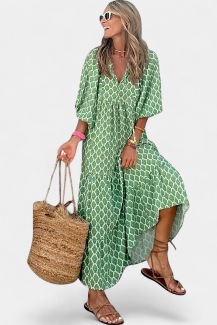 Aroa Vestido Boho con Estampado Artístico y Silueta Fluida