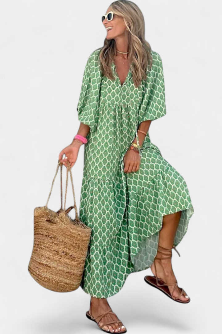 Aroa Vestido Boho con Estampado Artístico y Silueta Fluida