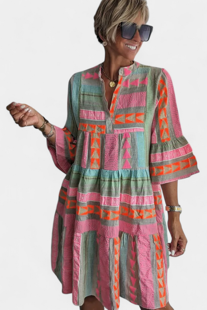 Gina Vestido Boho Bordado con Escote en V